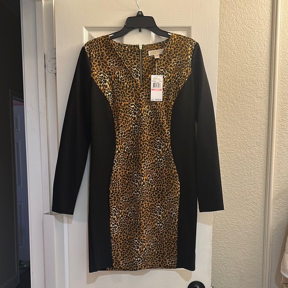 Michael Kors Leopard Print Black Dress